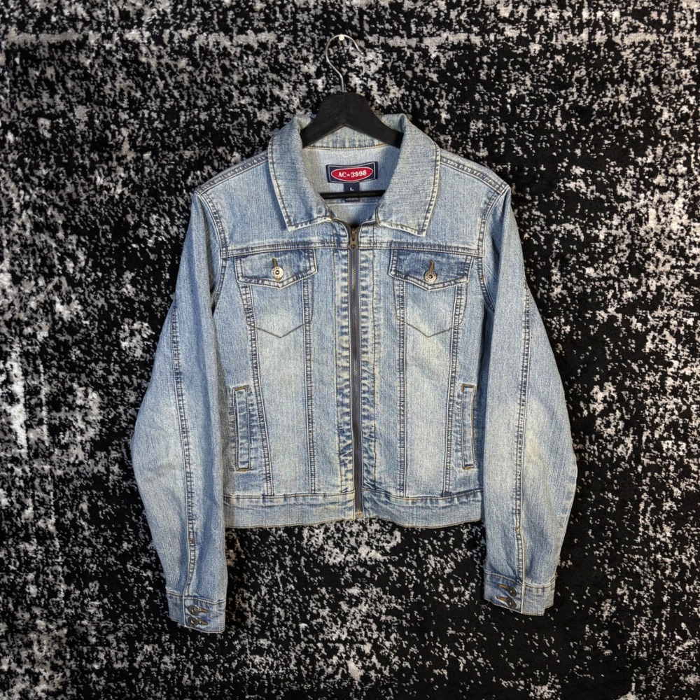 AC 3998 Vintage Y2K Light Wash Zip Up Denim Jacket Womens Large